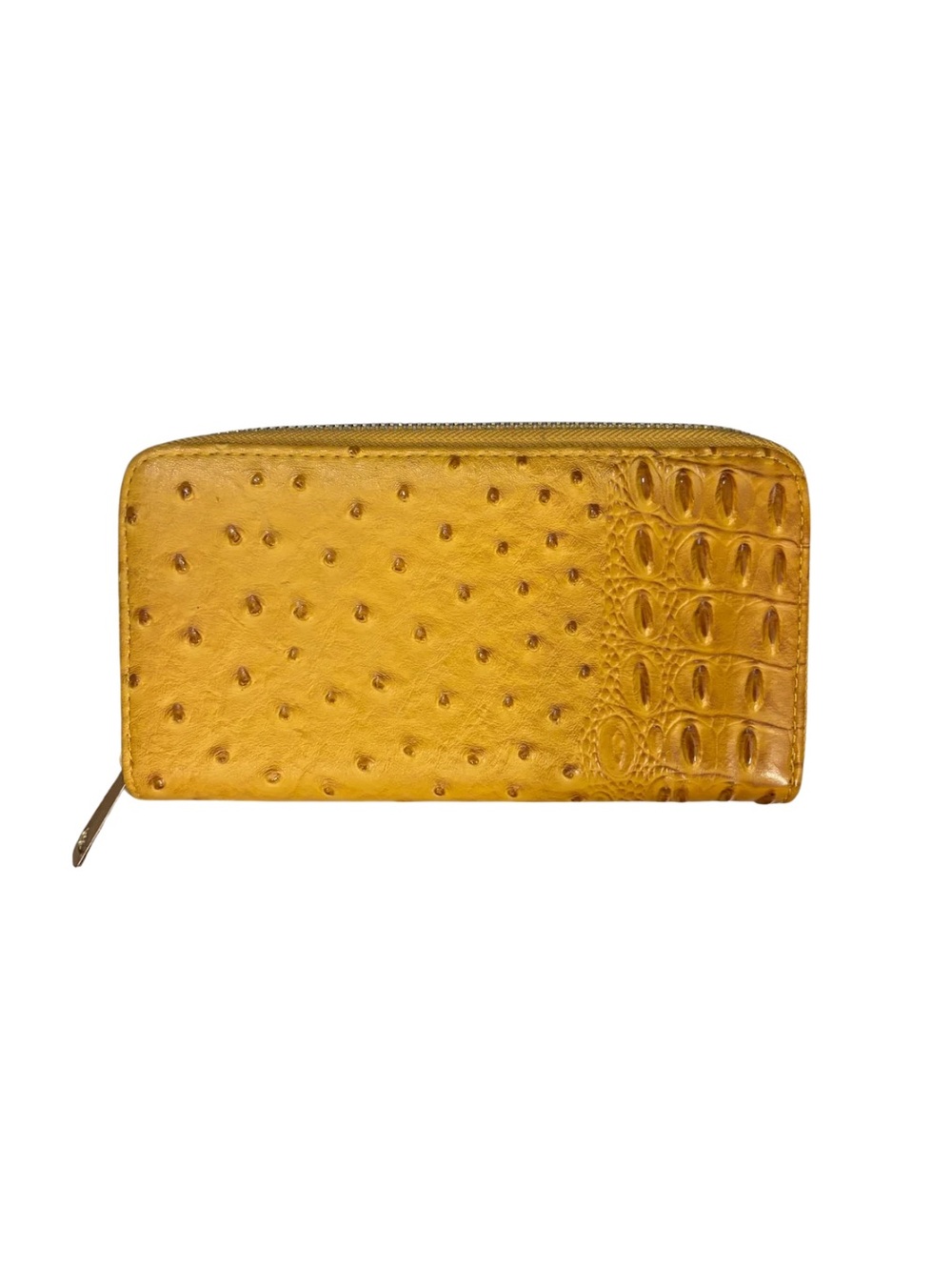 Ostrich Mustard Textured Zip-Around Wallet
